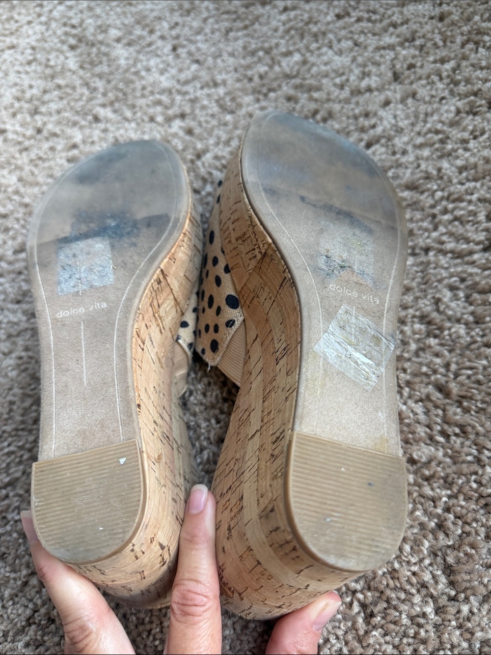 Dolce Vita Beige Wedge Mules with Black Spots - Picture 6 of 7